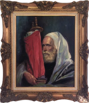 Sandu Liberman, Rabbi With Torah Scroll, Oil on Canvas