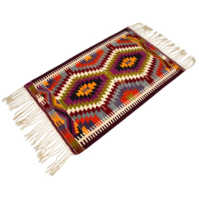 Purple 1950s Turkish Rug Antalya Barak Handmade Colorful Kilim Rug - 2′6″ × 3′10″ For Sale - Image 8 of 12