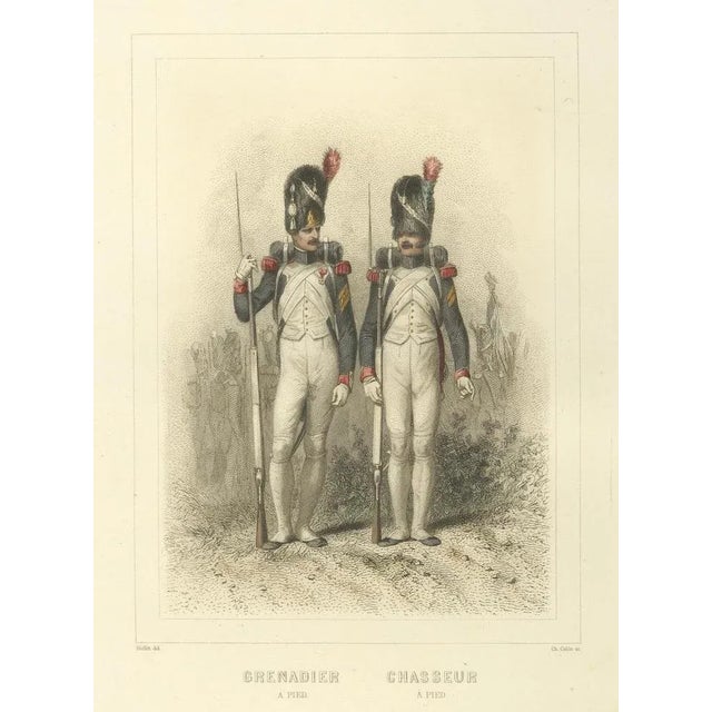 After Raffet, Napoleonic Foot Grenadiers Chasseur, Grenadier, and Flag Bearer, 1859, Print For Sale - Image 4 of 11