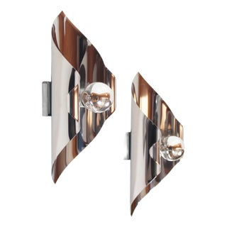 Vintage Space Age Wall Lamps in Polished Metal from Polam, 1970s, Set of 2 For Sale