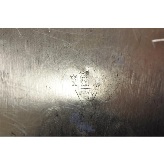 Vintage Victorian Silver Plated Round Scalloped Twin Handle Bar Serving Tray For Sale - Image 16 of 17