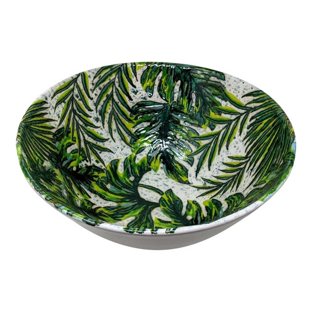 Tropical Forest and Lime Green Palm Leaf Oversized Decorative Statement Bowl For Sale
