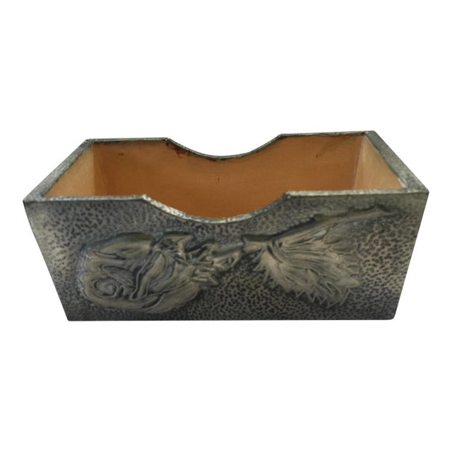 Arts and Crafts Vintage Silver Tone Metal and Wood Box For Sale
