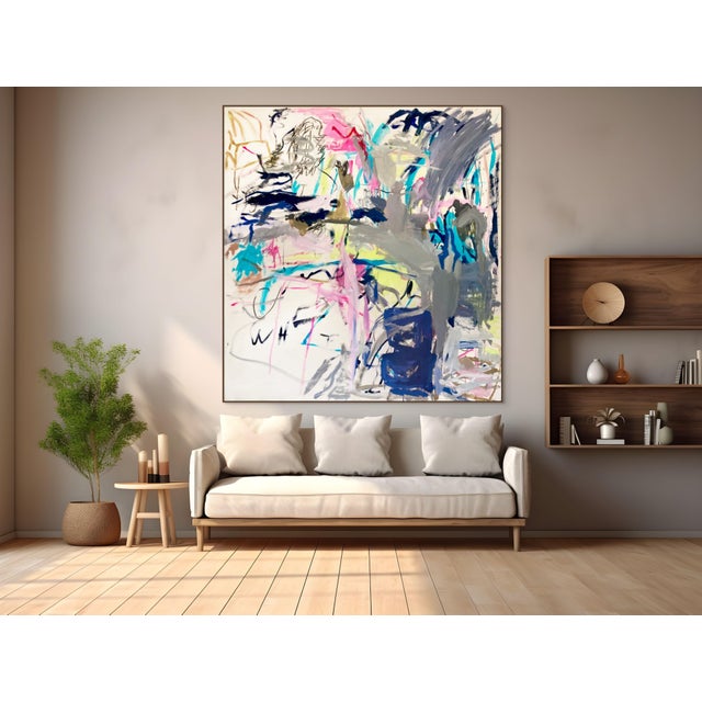 Abstract Contemporary Abstract Acrylic and Oil Stick on Canvas "Season of Lizards" by Macha Poynder For Sale - Image 3 of 3