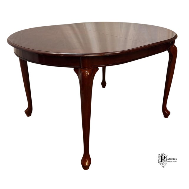 Vintage Queen Anne Style High Gloss Mahogany Extension Dining Table For Sale - Image 10 of 11