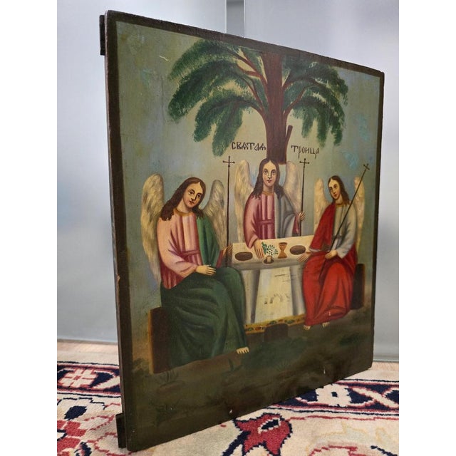Brown 19th Century Orthodox Icon The Testament Trinity, 1860 For Sale - Image 8 of 14