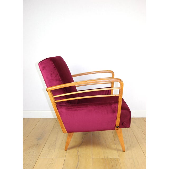 Vintage Art Deco Loft Armchair in Raspberry, 1960s For Sale - Image 4 of 13