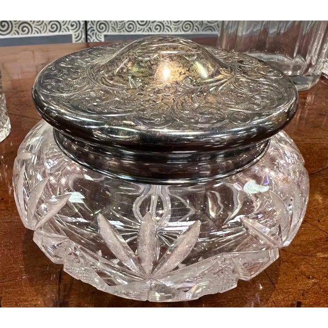 19th Century Grouping of 8 Cut Glass Jars With Sterling and Brass Lids For Sale - Image 9 of 13