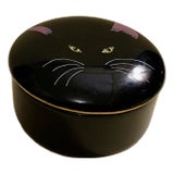 Late 20th Century Round Whiskery Black Cat Otagiri Ceramic Box Design by Cheryl Fleischer For Sale