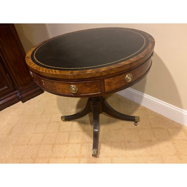 Early 21st Century Early 21st Century Leather Top Drum Accent Table by Henredon For Sale - Image 5 of 12