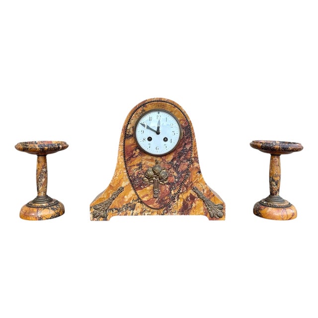 Classic French Mantel Clock by Société Clusienne, Marble Base, 1920 For Sale