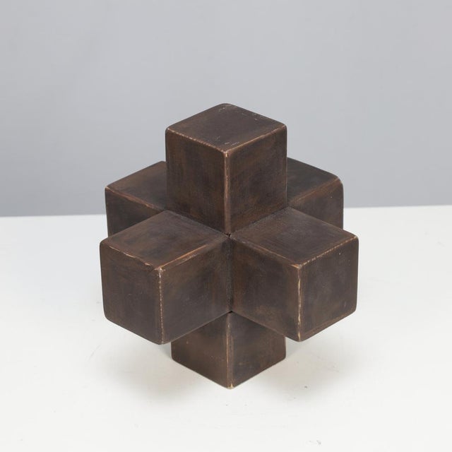 Brutalist Handmade Geometric Wooden Sculpture in Cross Form, 1970s For Sale - Image 6 of 7