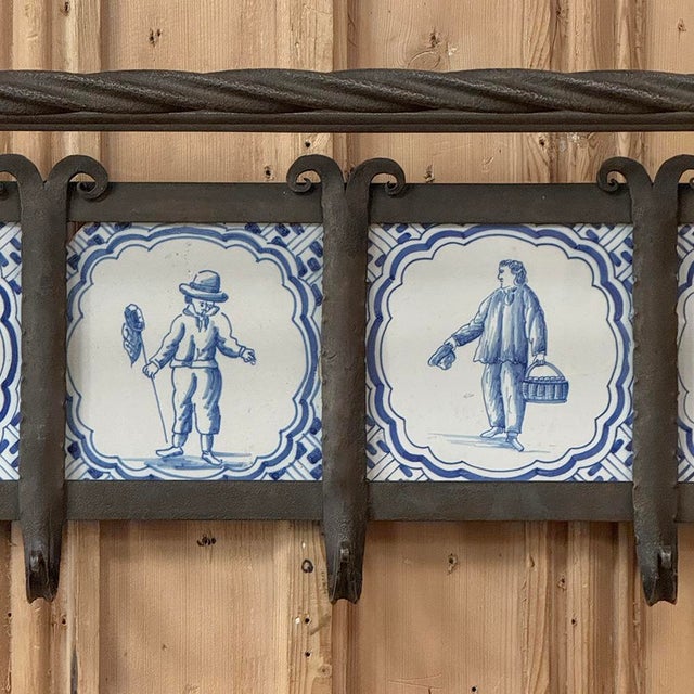 19th Century Dutch Wrought Iron Coat Rack With Delft Tiles For Sale - Image 17 of 18