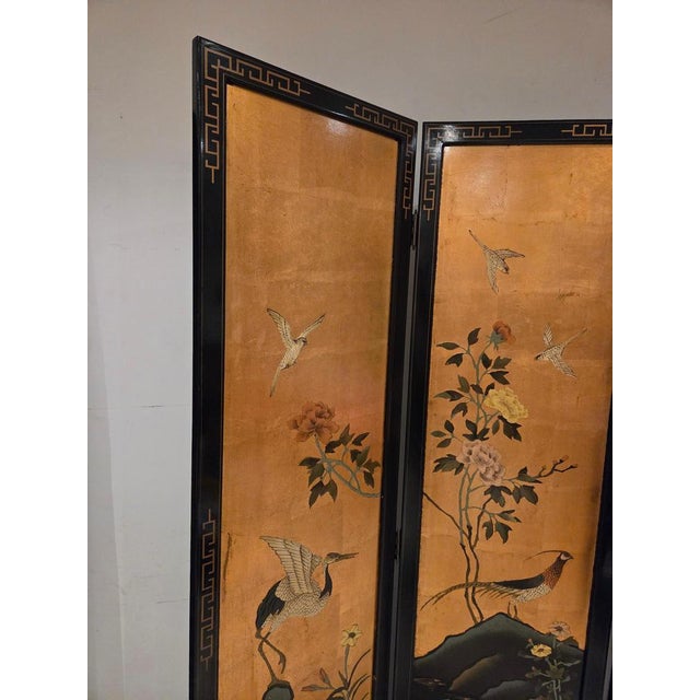 1970s Vintage Four-Panel Folding Screen, 1975 For Sale - Image 5 of 10