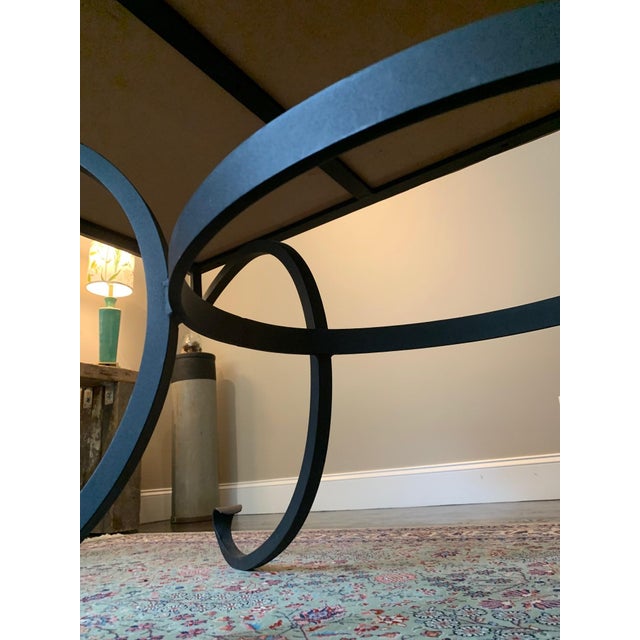 Mediterranean Arhaus Italian Mosaic Tile Dining Table With Scrolled Iron Base For Sale - Image 3 of 12