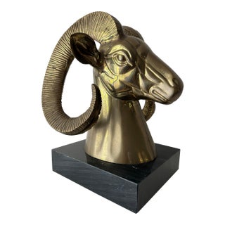 Vintage Mid Century Bronze Ram on Marble Base For Sale