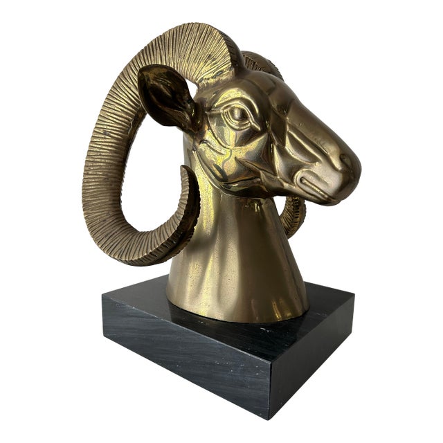 Vintage Mid Century Bronze Ram on Marble Base For Sale