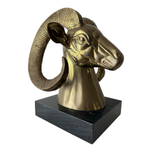 Vintage Mid Century Bronze Ram on Marble Base