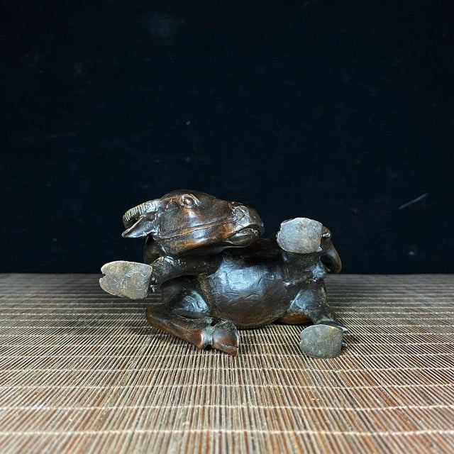 Vintage Gilt Bronze Buffalo With Boys Figure - Two Herders on Ox Sculpture For Sale - Image 9 of 9