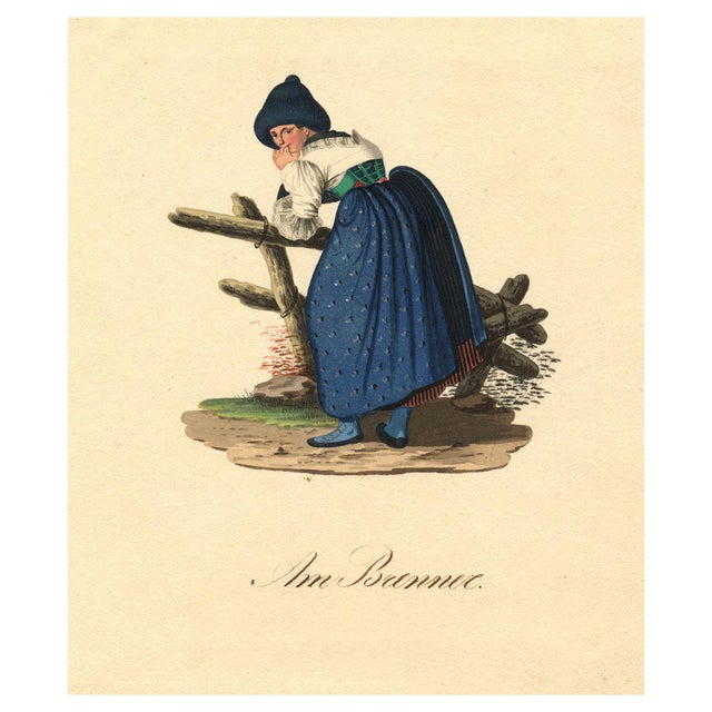 Local Costume of Brenner, South Tyrol, Early 19th Century, Gouache Painting For Sale