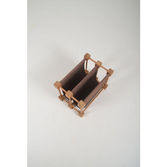 Mid-Century Modern Double Magazine Holder in Wood and Linen, 1960s For Sale - Image 3 of 7