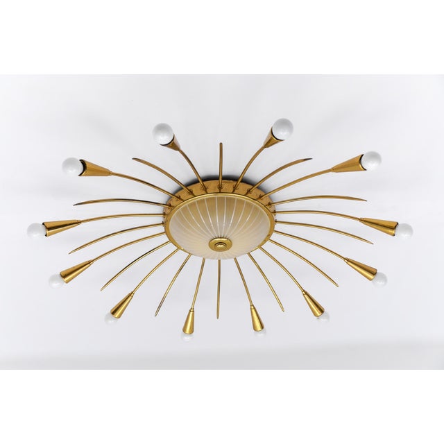 Mid-Century Modern Large Mid-Century Modern 12-Arm Brass and Glass Sputnik Lamp, Germany, 1950s For Sale - Image 3 of 18
