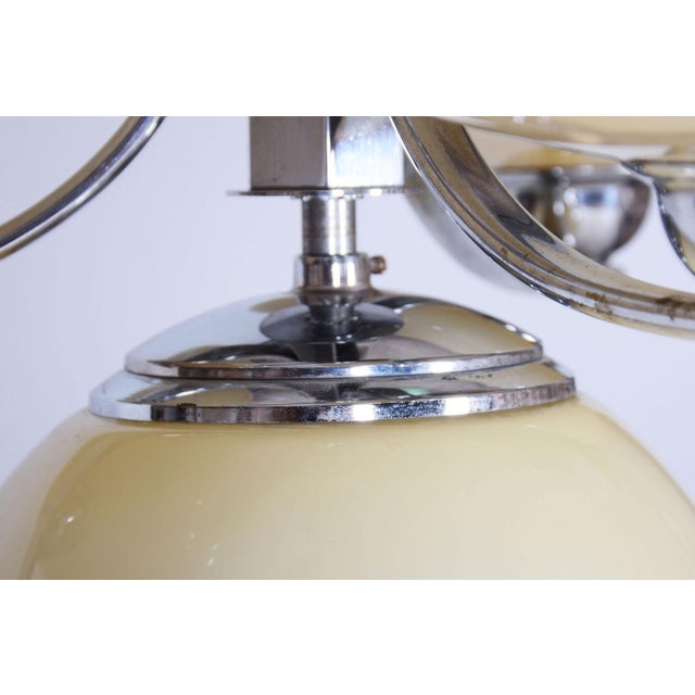 1920s Art Deco Chandelier in Chrome-Plated Steel and Opal Glass, Czech, 1920s For Sale - Image 5 of 10