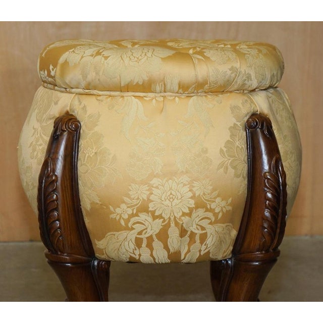 Set of Vintage Chesterfield Tufted Floral Upholstered Stools with Carved Frames For Sale - Image 5 of 12