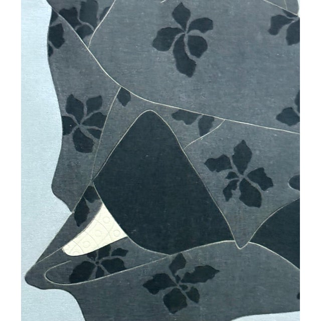 Paper Framed Rare Japanese Woodblock Print Le Lotus Noir Chine by Paul Jacoulet For Sale - Image 7 of 16