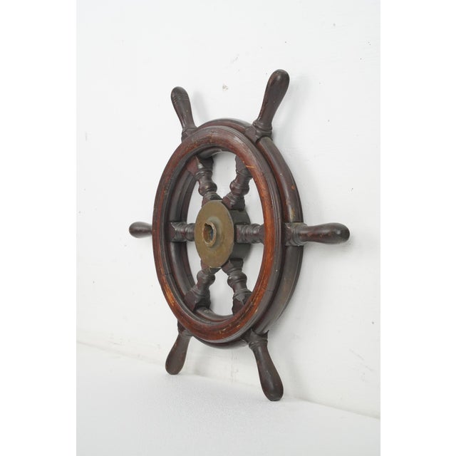 Vintage Wood Six Spoke Ship Steering Wheel For Sale - Image 4 of 8