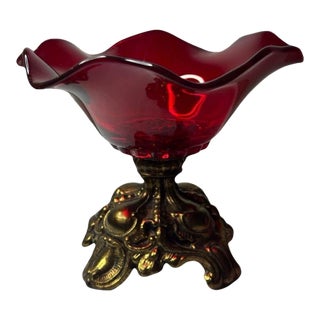 1950s Ruby Red Glass Compote Bowl Cornell Glass Company For Sale