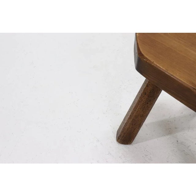 Mid-Century Modern Artisan Stained Pine Stool, France, 1950s For Sale - Image 3 of 9