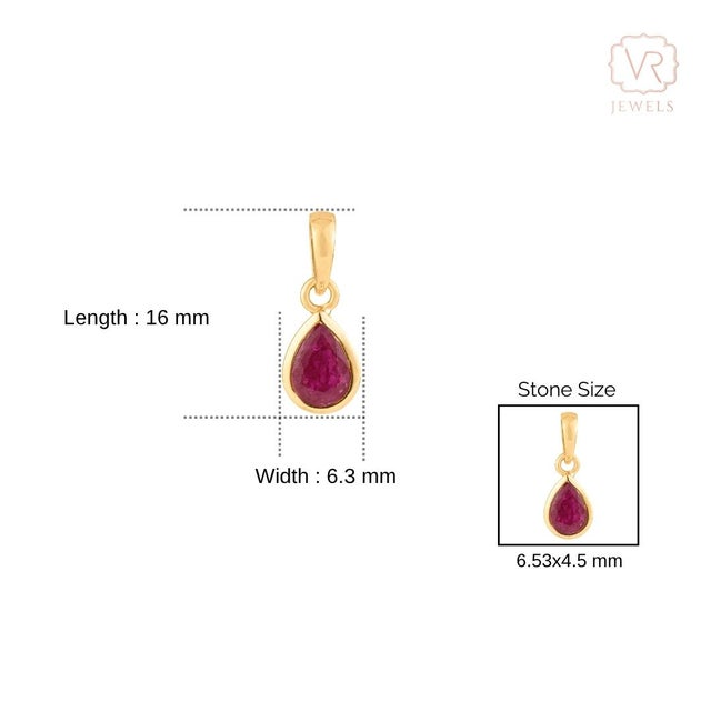 Pear-Cut Ruby Solitaire Pendant in 14k Yellow Gold by VRJewels For Sale - Image 11 of 15