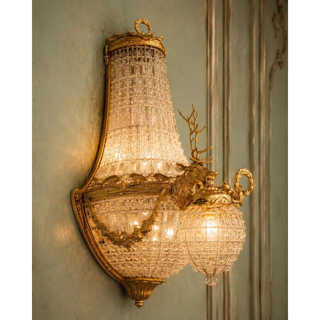 Gold 1980 French Artisan Louis XVI Gold Bronze Sconces Wall Lamps - Pair For Sale - Image 8 of 12