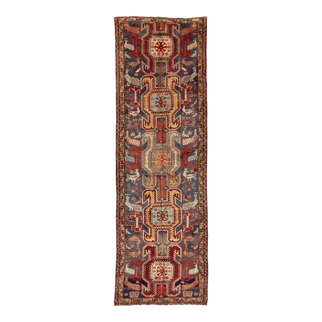 Vintage Pictorial Persian Heriz Wool Runner With Multicolor Design For Sale