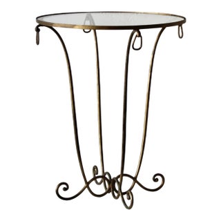 Late 20th Century Rene Drouet Style Gilded Metal Glass Side Table Hoop Decorations Vintage Mid-Century For Sale