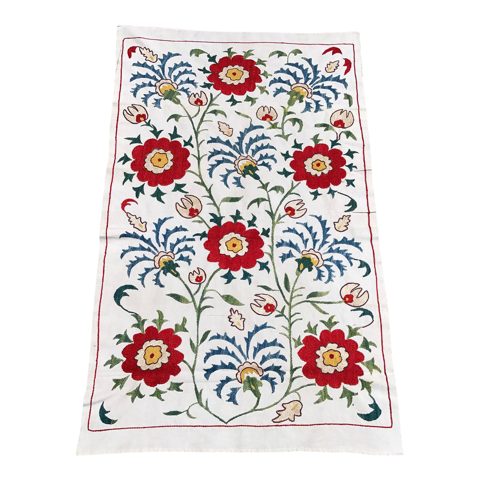 16th Century Design Floral Tablecloth Handmade Suzani Fabric Chairish