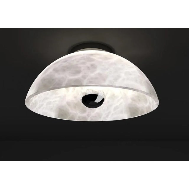 Apollo Brushed Metal Ceiling Lamp by Alabastro Italiano Dimensions: Ø 30 x W 17,5 cm. Materials: White alabaster and...