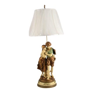Spelter Figural Table Lamp With Italian Boy and Girl After H. Moreau For Sale