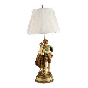 Spelter Figural Table Lamp With Italian Boy and Girl After H. Moreau