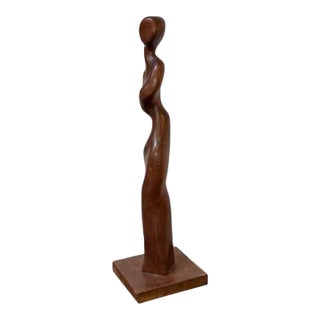 Hand Carved Teak Sculpture of Woman, Mid-Century Modern, USA, 1968 For Sale