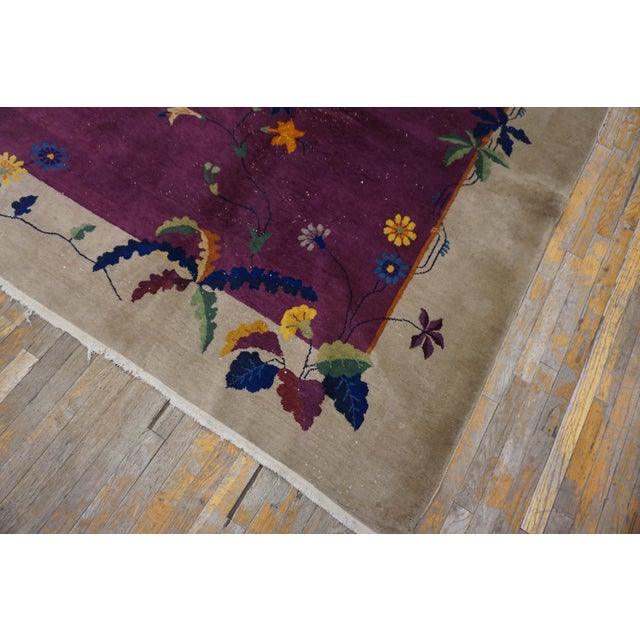 Purple 1920s Purple Flora Modern Antique Chinese Art Deco Rug 9' X 11'8" Handknotted Wool Carpet For Sale - Image 8 of 9