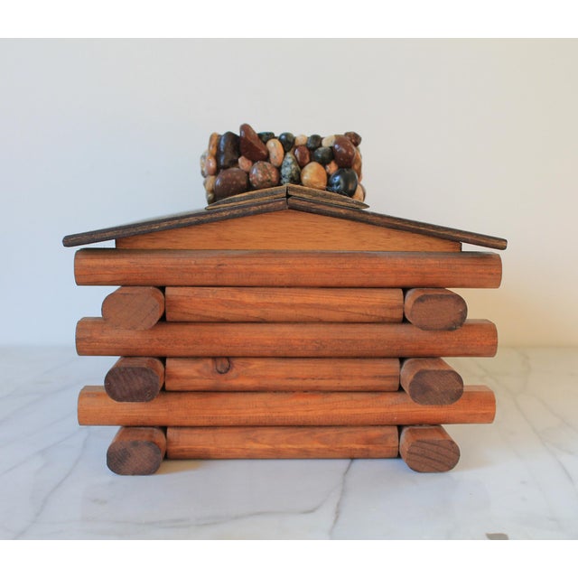 Cabin Vintage Handmade Log Cabin Tissue Box Cover For Sale - Image 3 of 7