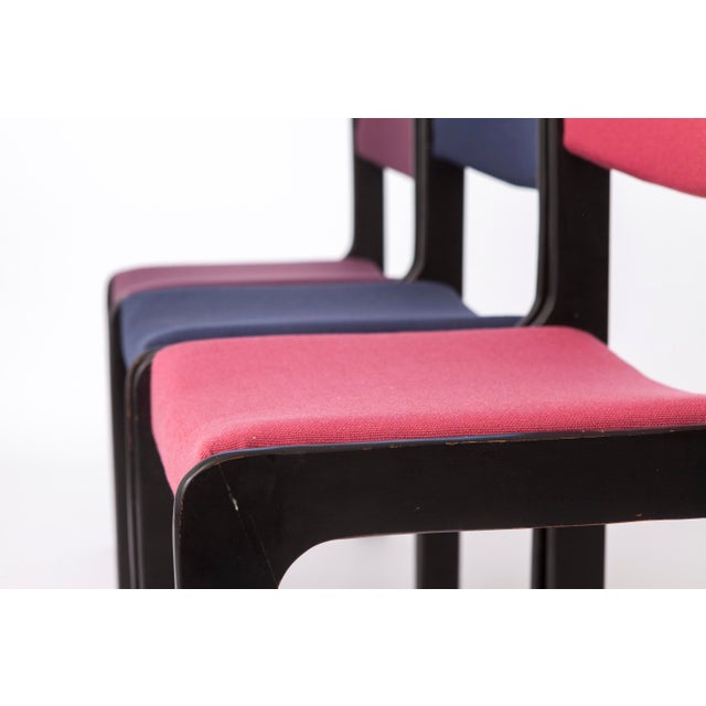 Mid-Century Modern German Dining Chairs in Black Beechwood with Pastel Upholstery, 1950s, Set of 6 For Sale - Image 4 of 11