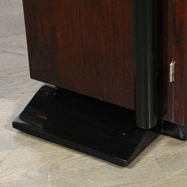 Art Deco Walnut & Black Lacquer Curved-Front Cabinet W/ Verde Saint Denis Top For Sale - Image 15 of 15