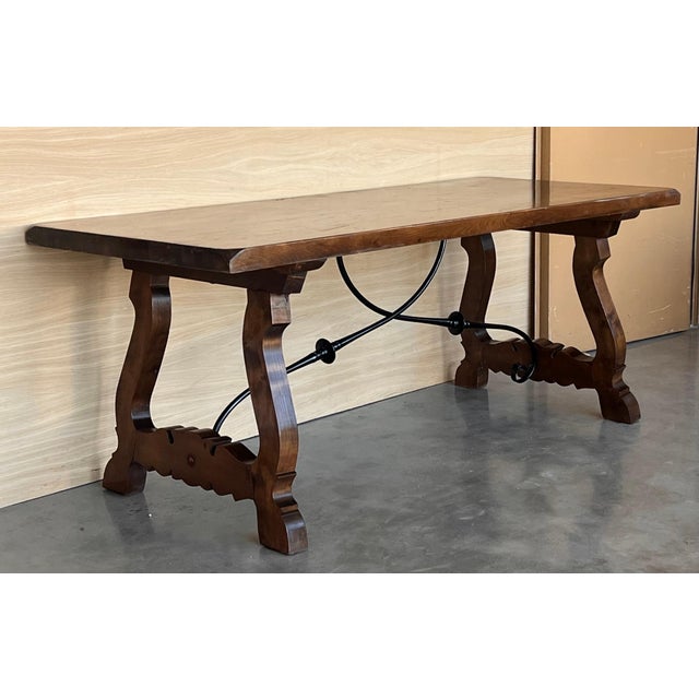 19th C. Dining or Console Table of Walnut with Lyre Legs and Heavy Top, Spain For Sale - Image 18 of 18