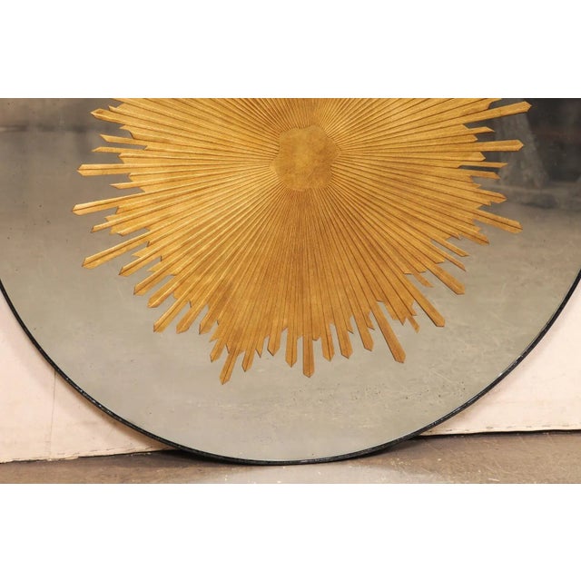 Metal Verre Églomisé Sunburst Round Mirror For Sale - Image 7 of 10