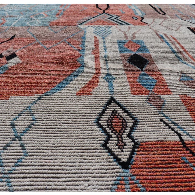 Tribal Modern Moroccan Rug With Abstract Design With Copper, Lt. Blue, and Ivory For Sale - Image 3 of 12
