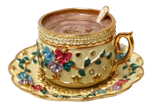 Vintage Rucinni Miniature Tea Cup With Saucer Hinged Ring Box