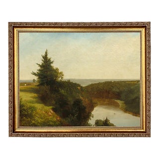 "River View Scenic Landscape" Contemporary Reproduction Print on Canvas, Framed 16x13 For Sale